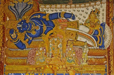 Inde, Tamil Nadu, Srirangam, Temple hindou Sri Ranganathasvami (orig 10e siècle), peinture murale de Vishnu - Unbekannt