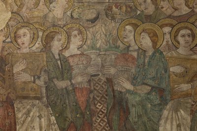 Intérieur. Croisée nord. Autel (Altar de las pinturas murales). Original de la chapelle principale. Peintures murales (fresque?). (détail). Fin 14ème siècle. - Unbekannt