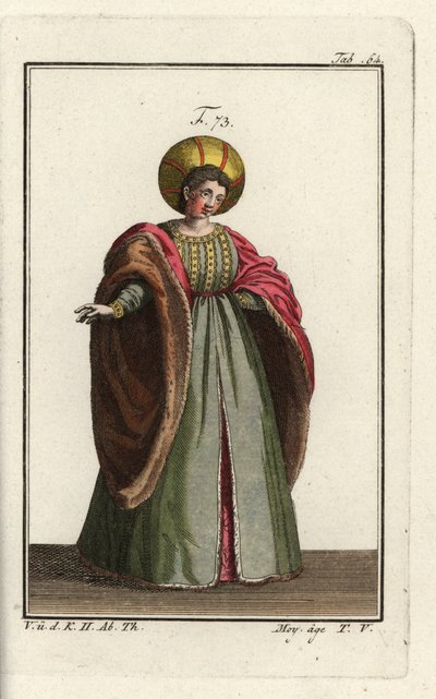 Noble italienne en robe de cour avec manteau doublé de fourrure et manches volumineuses - Unbekannter Künstler