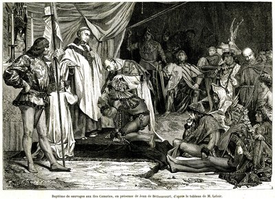 Jean de Béthencourt, gentilhomme normand, baron de Saint Martin le Gaillard, a conquis et christianisé les îles Canaries en janvier 1405, de la revue « Sur terre et sur mer » n°28, 8 janvier - Unbekannter Künstler