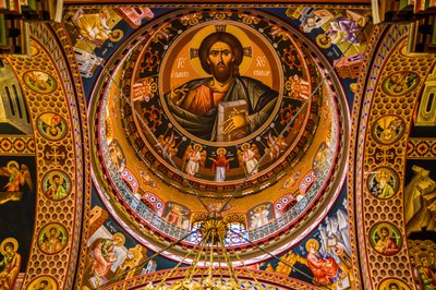 Jésus en tant que Pantocrator, cathédrale byzantine de Minas avec fresques colorées, Héraklion - Unbekannter Künstler