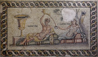 Kratos (Cratos) et Euphrosyne (Euthymia) - Mosaïque, Musée de la mosaïque de Zeugma, Gaziantep - Unbekannter Künstler