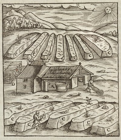 La préparation du salpêtre - Gravure extraite de Description des minerais et des principales méthodes d