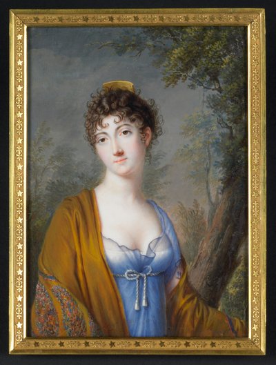 Dame en bleu avec châle jaune - Unbekannter Künstler