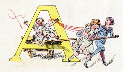 Lettre A : Attelage amusant. Alphabet de Phosphatine Falières. Gravure. Alphabet breveté S.G.D.G. par le pharmacien Pierre Émile Falières. Illustrations en chromolithographie, fin 19ème siècle. 16 pages. Dim : 103x154 mm. - Unbekannt