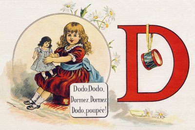 Lettre D: Poupée endormie. Gravure dans "ABC L