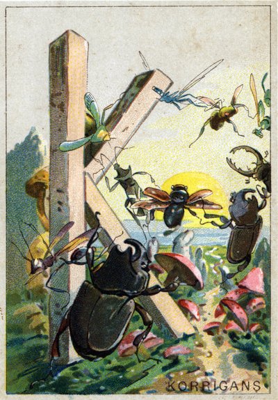 Lettre K comme korrigans. Alphabet artistique de M. Marinier. Édité par Henry Sicard, fin 19ème siècle. Chromolithographies publicitaires pour des produits vendus en pharmacie. Dim : 12,5 x 9 cm - Unbekannt