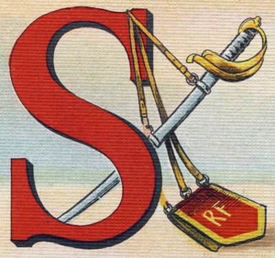 Lettre S : Sabre. Gravure dans "Alphabet de ma petite fille". Bernardin-Béchet et Fils, libraires-éditeurs, Paris, vers 1895. Album incassable sur toile. Bibliothèque des Bébés. - Unbekannt