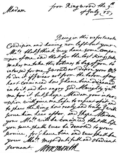 Lettre implorant la clémence, écrite par James, duc de Monmouth après l