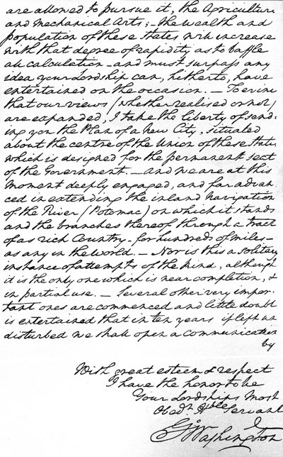 Lettre de George Washington au comte de Buchan énonçant les principes de la future politique étrangère américaine, y compris la paix, l