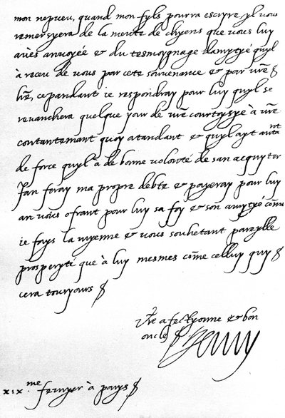 Lettre du roi Henri IV de France à Henri, prince de Galles, le remerciant pour un cadeau de meute de chiens pour son fils, le Dauphin, trop jeune pour écrire en personne, écrite à Paris - Unbekannt