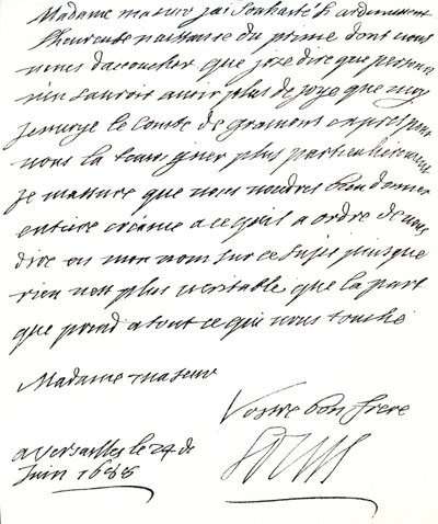 Lettre de Louis XIV à Marie de Modène, la félicitant pour la naissance d