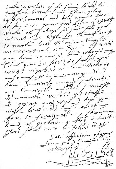 Lettre de la reine Élisabeth I à Jacques VI d