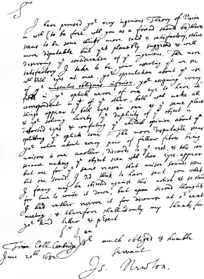 Lettre de Sir Isaac Newton à William Briggs, M.D., écrite du Trinity College, Cambridge, 20 juin - Unbekannt