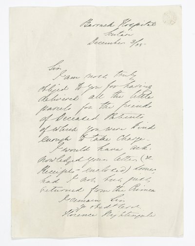Lettre écrite par Florence Nightingale, à l