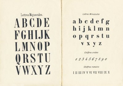 Lettres majuscules, minuscules, chiffres arabes et romains - Gravure extraite de ABCD des petites filles. Pellerin & Cie, imprimeur-éditeur, Epinal, vers 1890. Série A. - Unbekannt