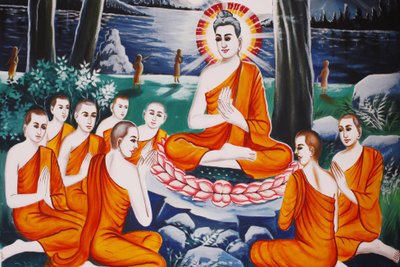 Vie du Bouddha : Le Bouddha questionnant a formé ses disciples à l