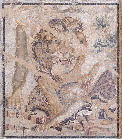 Lion et léopard (mosaïque) - Unbekannter Künstler
