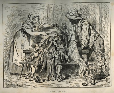 Petit Poulet et ses frères affamés. Gravure de Gustave Doré d