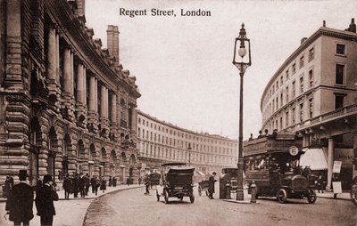Londres - Regent Street avec premiers tramways, voitures. Début des années 1900 (carte postale) - Unbekannter Künstler