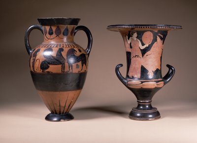 Amphore à figures noires orientalisantes, Grecque, 6e siècle av. J.-C.; calice-cratère à figures rouges, Grecque, Italie du Sud, 4e siècle av. J.-C. (poterie) - Unbekannt