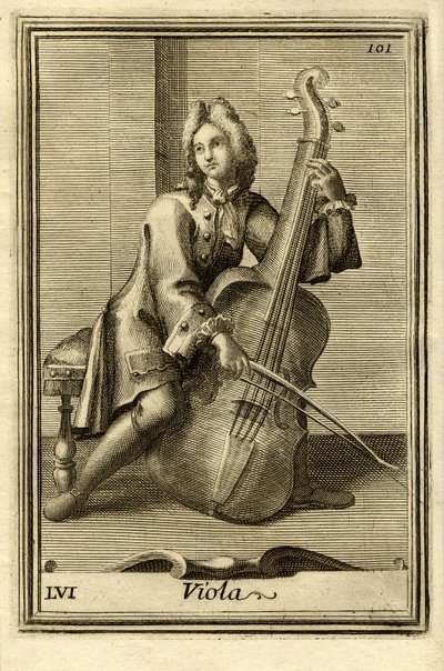 Homme jouant du violoncelle (ou "Viola"). Dans Gabinetto Armonico de Filippo Bonanni, Rome - Unbekannter Künstler