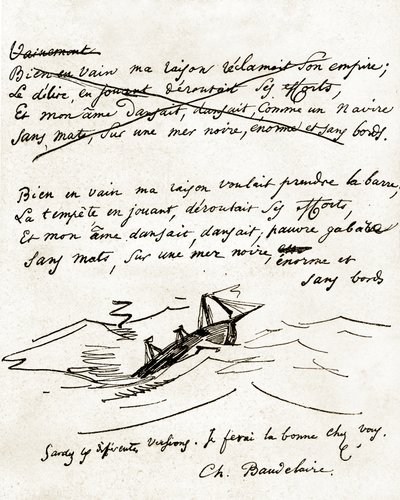 Manuscrit de Charles Baudelaire, illustré d