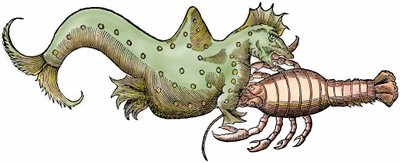 Dragon marin et crustacé géant, xylographie tirée de "Paralipomena accuratissima historiae omnium animalium quae in voluminibus Aldrovandi desiderantur" par Bartholomaeus Ambrosinus - Unbekannter Künstler