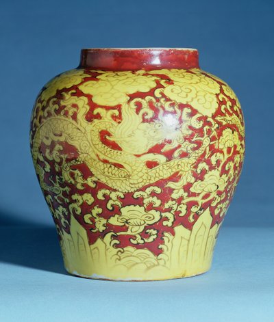 Pot balustre rouge et jaune Ming (marque Chia ching) (1522-66) - Unbekannt