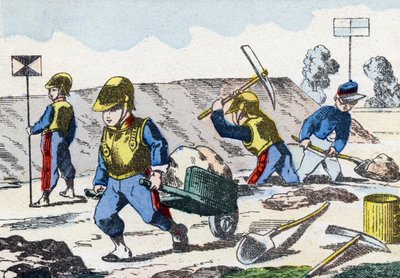 Mineurs. Gravure dans "Alphabet militaire enfantin". Imagerie de Pont-à-Mousson, vers 1890. 20 pages - Unbekannt