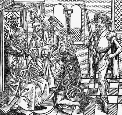 Mohammed à la cour, gravure allemande, tirée de la Chronique de Nuremberg (Liber Chronicarum) par Hartmann Schedel - William M. Timlin