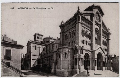 Monaco : vue extérieure de la Cathédrale Notre-Dame-Immaculée - Carte postale fin 19e-20e siècle - William M. Timlin