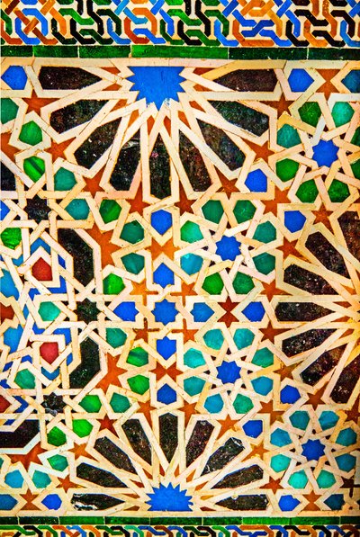 Mosaïque, Palais des Comares, Cuarto/Palacio de Comares, dans le complexe de la Cour des Myrtes, Palais Nasrides, Alhambra, Grenade, Andalousie, Espagne, Europe - Unbekannter Künstler