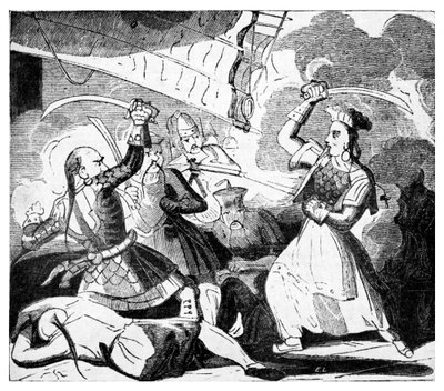 Mme Ching brandissant une épée, c.1810 (gravure) - Unbekannter Künstler