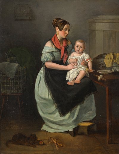 Mère avec son enfant sur les genoux - Unbekannter Künstler
