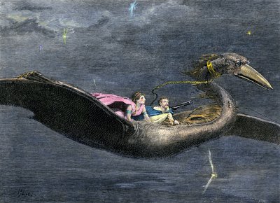 Mythes et légendes : Le Rokh ou Roc (oiseau géant de la mythologie arabo-persane. Il se trouve dans des passages des Mille et Une Nuits). Gravure en couleur du 19ème siècle - Unbekannter Künstler