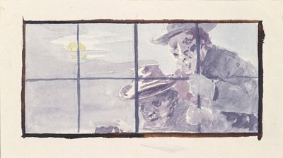 Scène nocturne avec deux hommes devant une fenêtre grillagée. Étude - Unbekannter Künstler