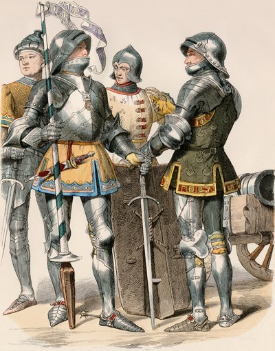 Nobles chevaliers du Duché de Bourgogne (France), en armure et armement, avec un canon - Unbekannter Künstler