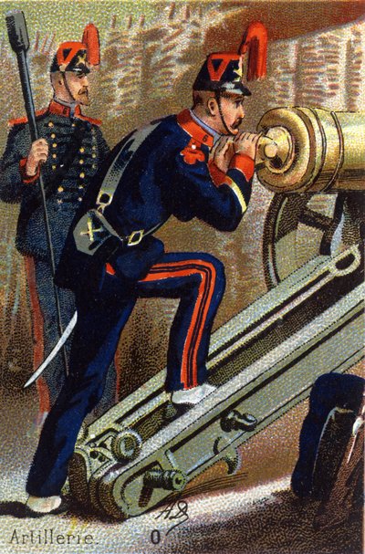 O : Artillerie. Gravure dans "Alphabet militaire". Initiales de l