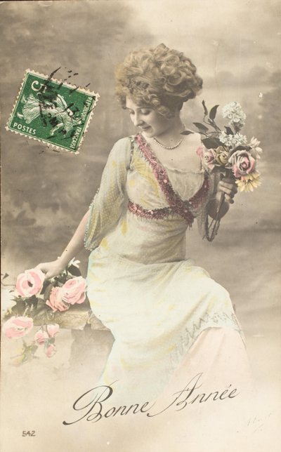 Bonne année, souhait, femme Belle Époque - William M. Timlin