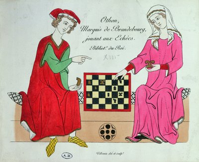 Otto IV, marquis de Brandebourg, jouant aux échecs avec une dame, illustration d