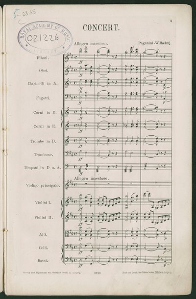 Concerto pour violon n° 1 de Paganini, op 6 - Unbekannter Künstler