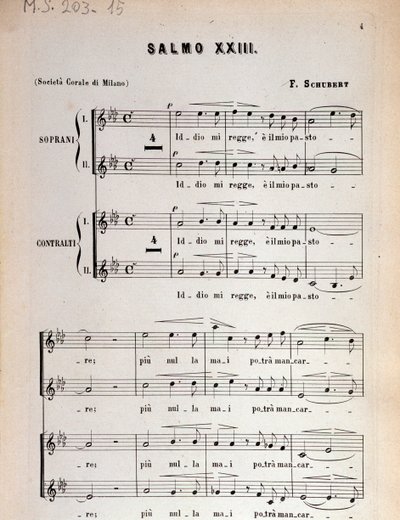 Page de partition musicale du Psaume 23, op 132, D 706 par Franz Schubert - Unbekannter Künstler