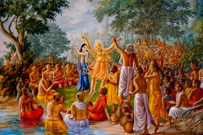 Peinture représentant Chaitanya et Nityananda dansant parmi les vaishnavas. Royaume-Uni (photo) - Unbekannter Künstler