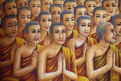 Peinture représentant des moines (écoutant Bouddha) Udong Cambodge - Unbekannt