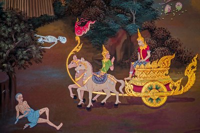 Peintures de scènes de village avec Bouddha en Thaïlande, Wat bang riang, Thub Pat, Phang Nga, Thaïlande, Asie - Unbekannter Künstler