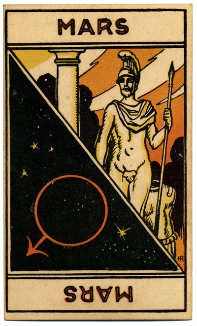 Paranormal. Astrologie. Mars (planète). Carte astrologique de : Le Tarot Astrologique, par Georges Muchery, France - Unbekannter Künstler