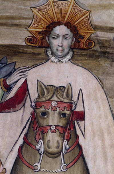 Personne à cheval, détail de la fresque du Château de Manta (15ème siècle), Saluzzo, Piémont, Italie - Benjamin Baud