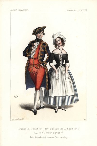 Pierre-Chéri Lafont dans le rôle de Frontin et Madame Bressant ou Augustine Dupont en tant que Marinette dans "Le Tricorne Enchanté" de Théophile Gautier, Théâtre des Variétés - Unbekannter Künstler
