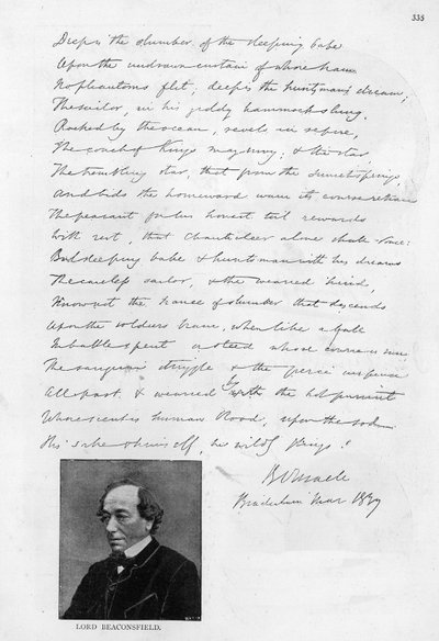 Poème écrit par Disraeli jeune homme - Unbekannt